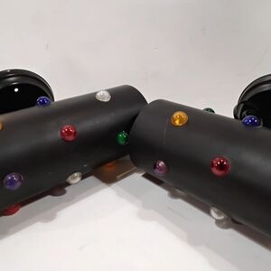 Retro Pair Black Wall Light Sconces with Colorful Cabochons  Accents Made Canada